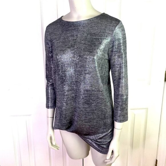 Lisette silver non symmetrical mid sleeve top metallic lightweight xs xsmall - Picture 3 of 12